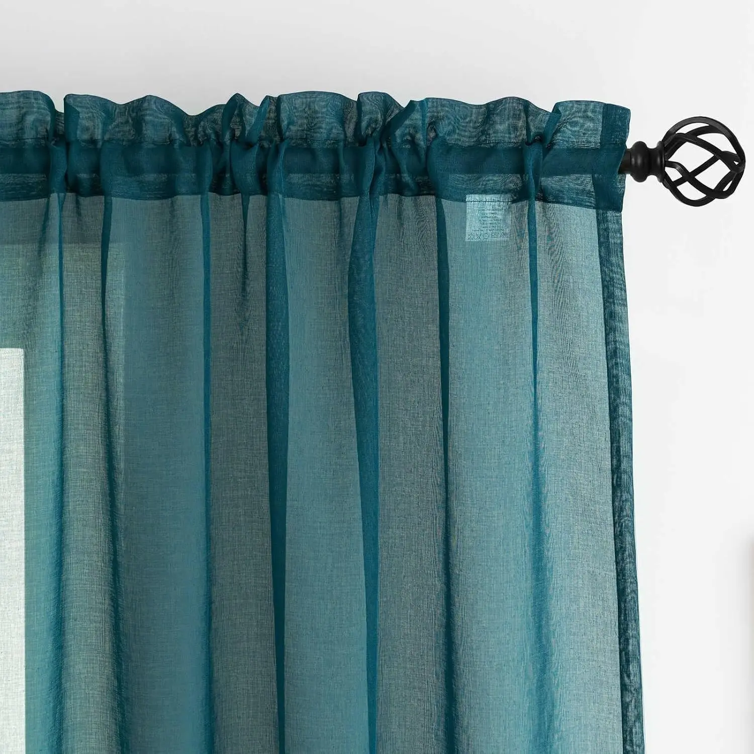 Sheer Green Curtains 2 Panels Set 52" W x 63" L Rod Pocket Voile Sheer Drapes Light Filtering for Living Room Bedroom Small Window