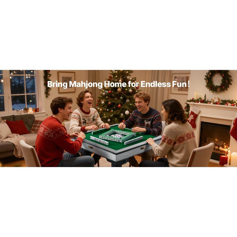 VEVOR Automatic Mahjong Table with Wheels, 2 Sets of 42 mm Tiles (152 Pcs), Roller Coaster Style Mahjong-Table, Foldable and Automatic Shuffler, for Home, Outdoor Leisure Gifts for Mahjong Players