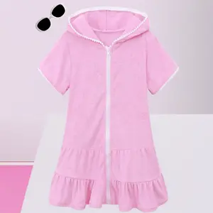 Kids Girls  Zip-Up Beach Cover Up, Swimsuit Bathing Suit Wrap with Sunglasses