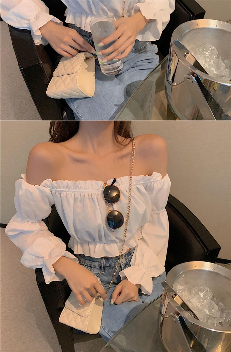 Women Top Sexy Blouse Off Shoulder Top Long Sleeve Club Party White Shirt Puff Sleeve Ruffle Crop Top Summer Tube Top
