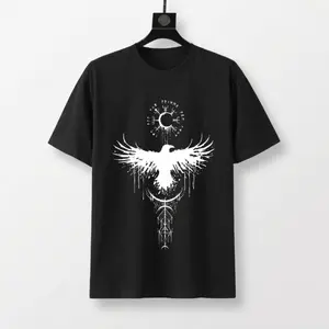 Premium oversized T-shirt, men's Nordic Viking Raven pattern T-shirt, front and back printed Odin Raven short-sleeve top, summer casual streetwear style
