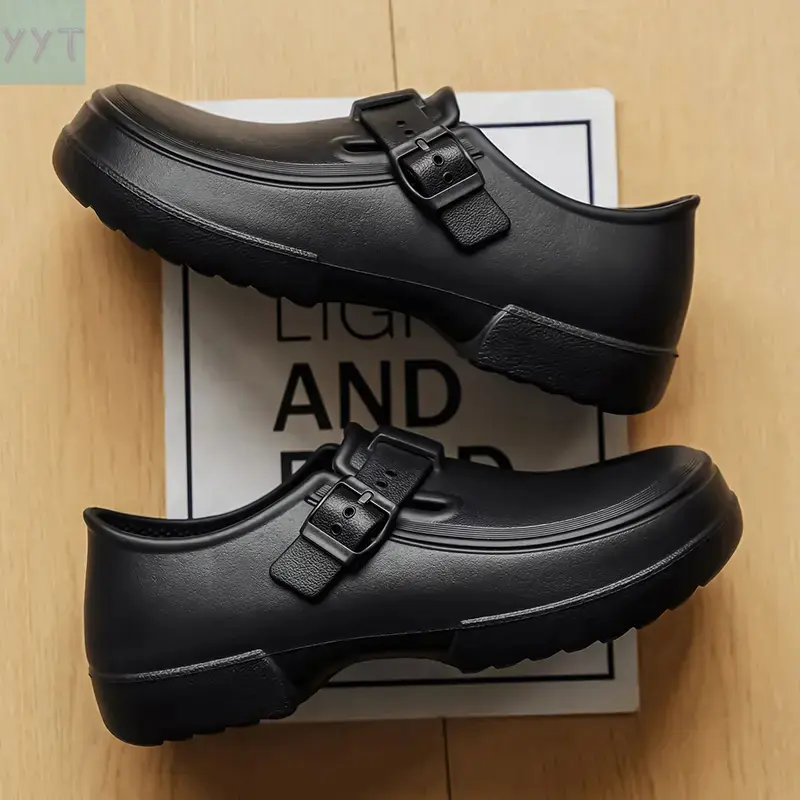YYT1 Unisex Solid Color Non-Chef Work Shoes - Slip Resistant EVA Rubber Sole, Round Toe, Buckle Strap, Easy-Care Upper, Comfortable Lining for Chef Safety, Slip Resistant Shoes, Kitchen Work