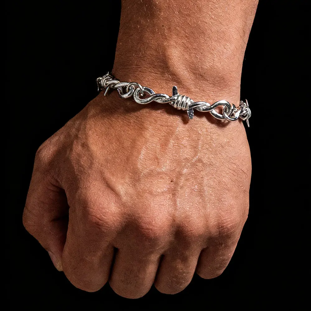 Gothic Bracelet Barbed Wire Chain Bracelets for Men Women Cuban Link Bracelet Adjustable Punk Style Jewelry