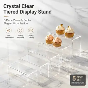 5-Piece Crystal Clear Acrylic Tiered Display Stand - Multi-Height Riser Set for Cupcakes, Jewelry & Collectibles, Acrylic Display Rack