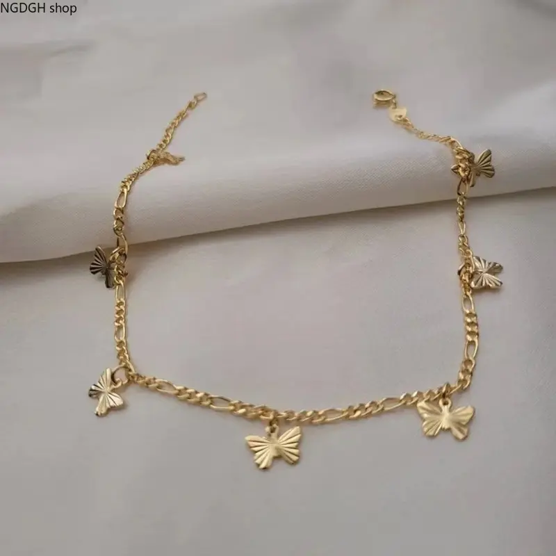 Women's 3-Piece Gold Layered Butterfly Anklet Set - Stackable Figaro Twisted Chain Ankle Bracelets, Adjustable Boho Y2K Dainty Summer Beach Jewelry, Ideal for Vacation & Casual Daily Wear