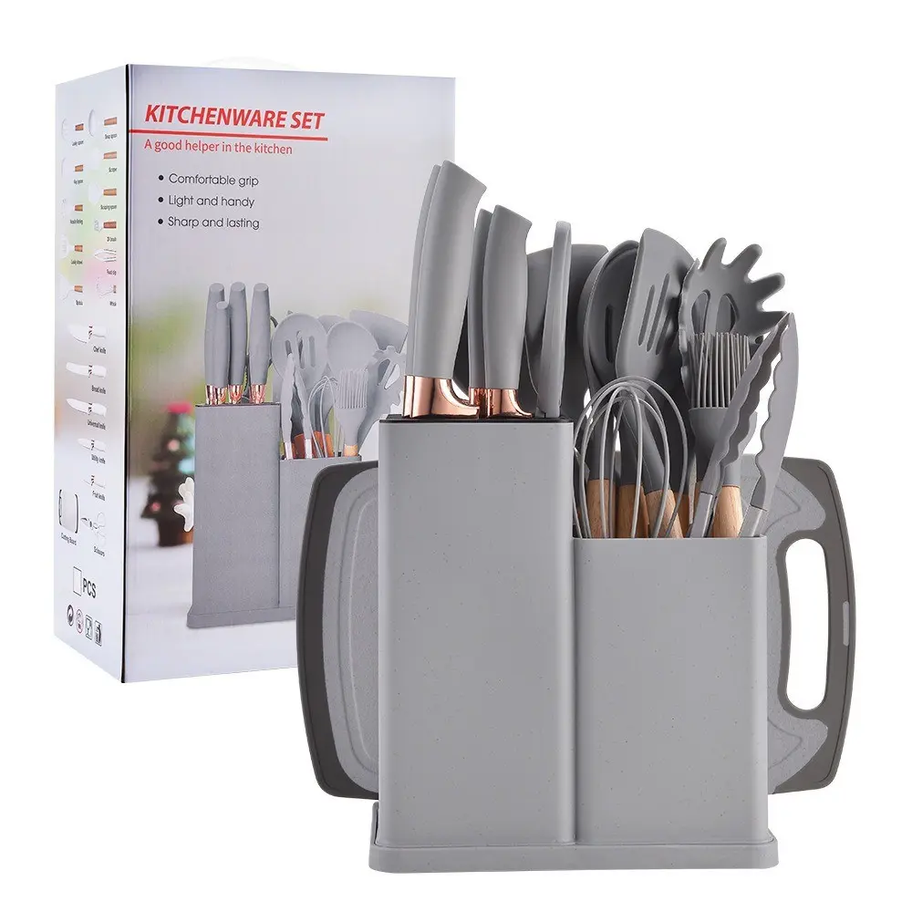 19-Piece Kitchen Tool Set with Cutlery, Silicone Cooking Utensils, Includes Cutting Board, Essential Kitchen Cooking Tools Kit