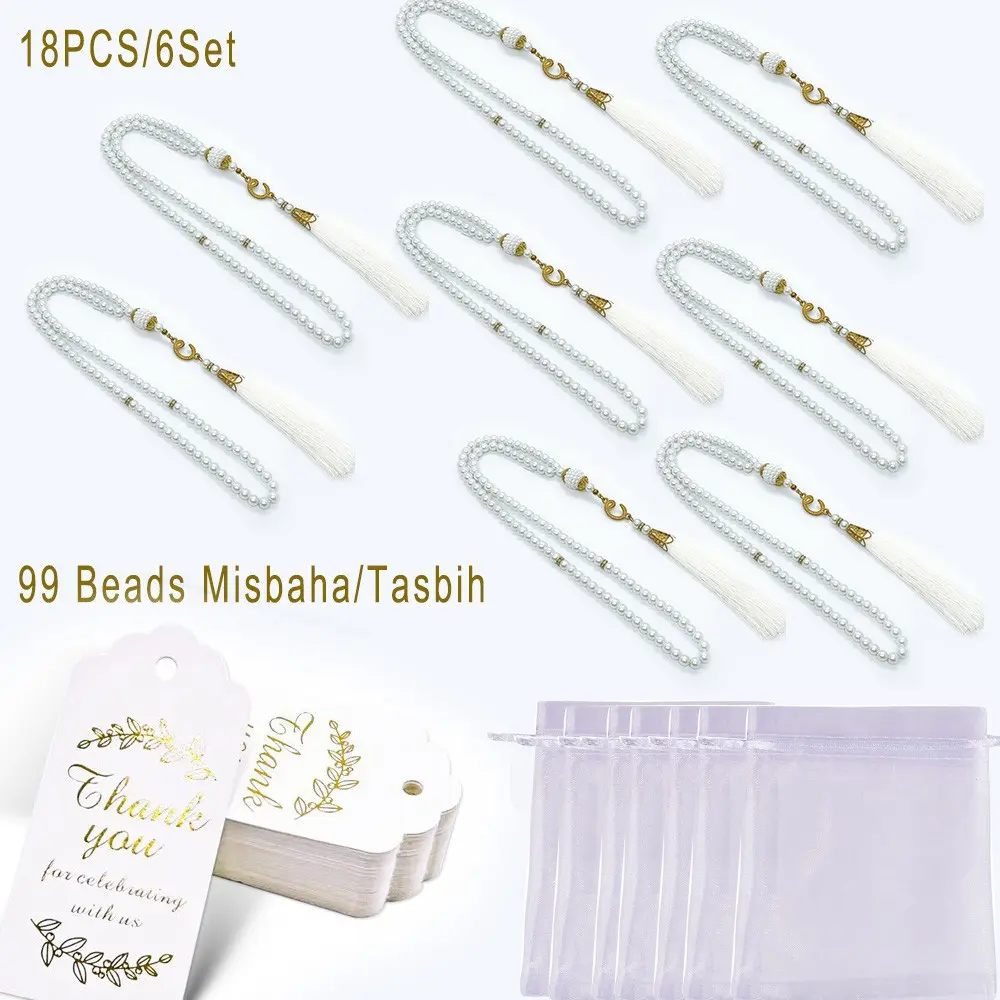 18pcs/6sets, 99 Bead Glass Imitation Pearl Misbaha Tasbih Handmade Rosary Beads, Prayer Beads Gift For Worship Meditation, Eid Al-Fitr, Ramadan, Mawlid, Islamic New Year, Weddings, Birthdays, Hajj, Religious Events