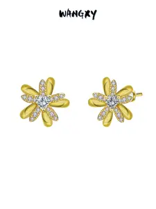 WANGXY "Beauty in Full Bloom" Stud Earrings for Women Premium 5A Cubic Zirconia 14K Gold Plated 925 Silver Needel Hypoallergenic Non Tarnish Ideal Gifts