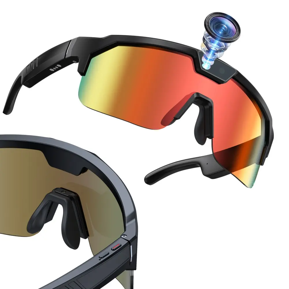 Sport Smart Sunglasses with Camera,8MP Camera , UV Protection Lenses,4GB Memory Build-in(No TF Card Need) Photo Video Shooting,One Click Recording,Meeting Minutes,ABS+PC Frame,270Mah Battery, Bluetooth Call ,Music Playback ,AI Translation