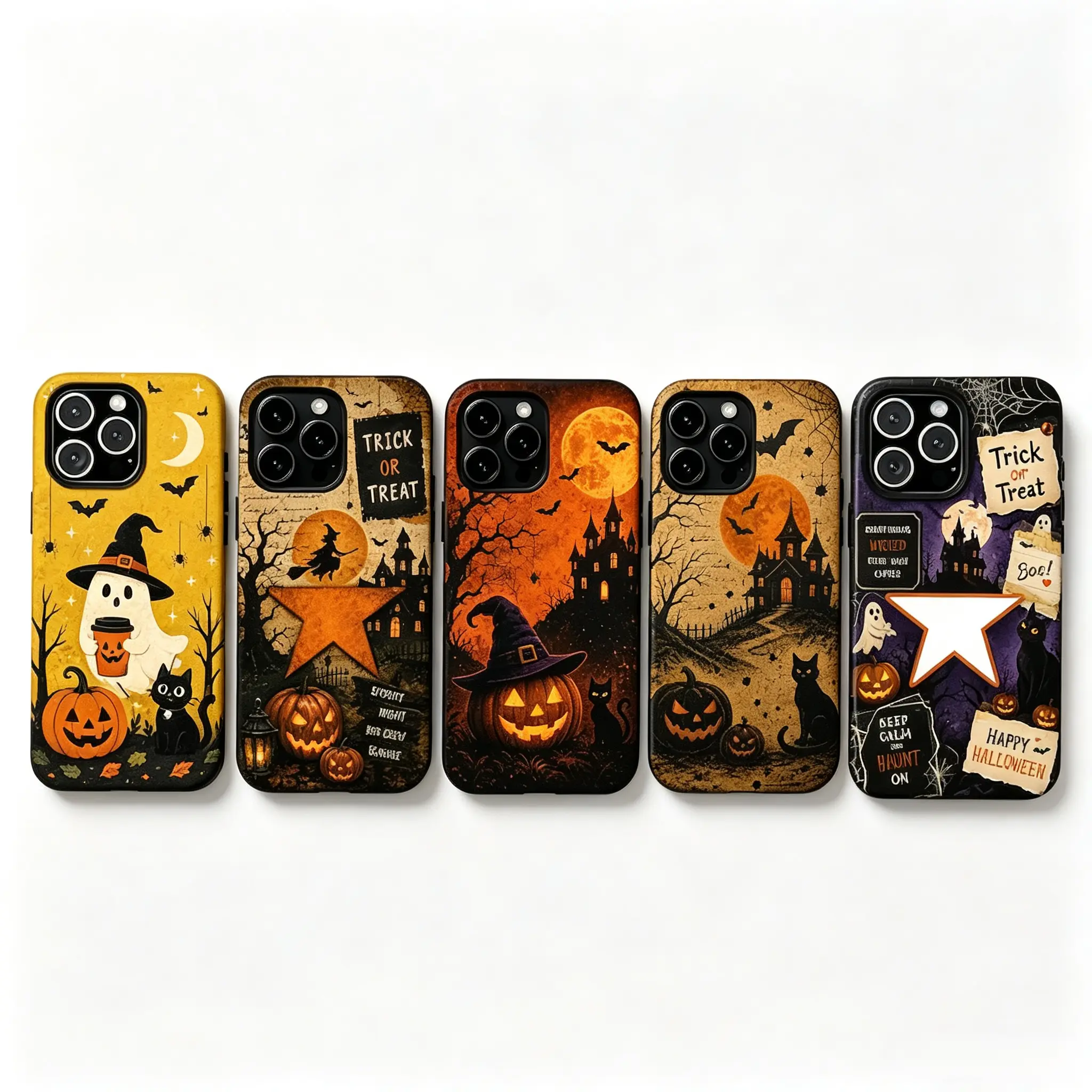 "Halloween Candy" style phone cases - vintage pumpkins, ghosts, black cats, autumn protective covers, gift ideas are suitable for iPhone 17 Pro Max, Air 16, 15, 14, 13, 12, 11 Pro Max Plus / Samsung Galaxy, S25, S26, S24 Ultra, FE, Glossy phone case