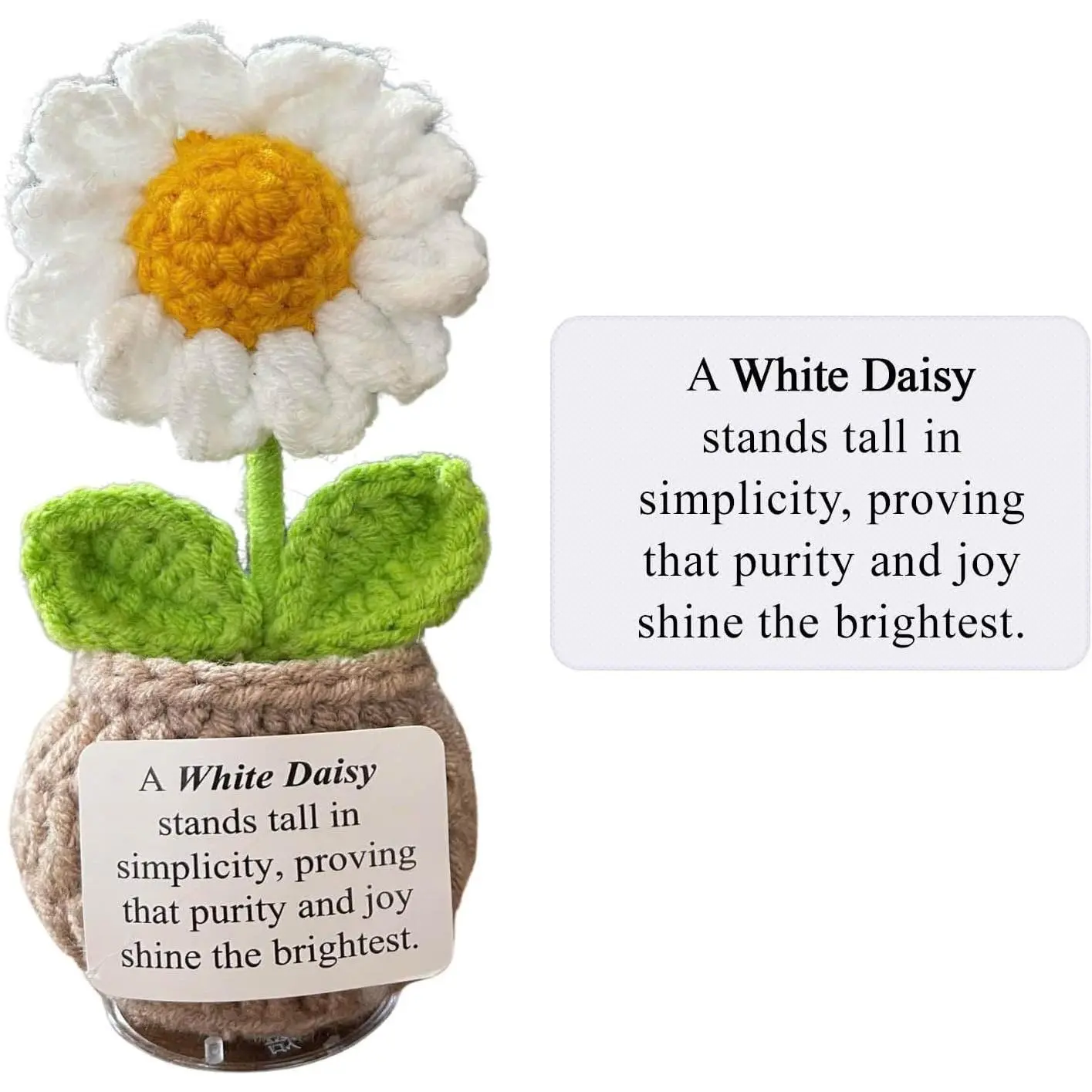 Crochet Flower with Support Card for Inspirational  with Encouragement Card for Office, Desk Decor or  Decoration (Daisy)