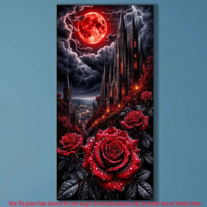 5D DIY Full Diamond Round Diamond Painting Kit - Diamond Art Painting Set Rose, Castle, Red Moon Mosaic, Canvas - DIY Decorative Painting, Home Wall Decor, Perfect for Valentine's Day, Birthday and Anniversary Handmade Gifts Crafts