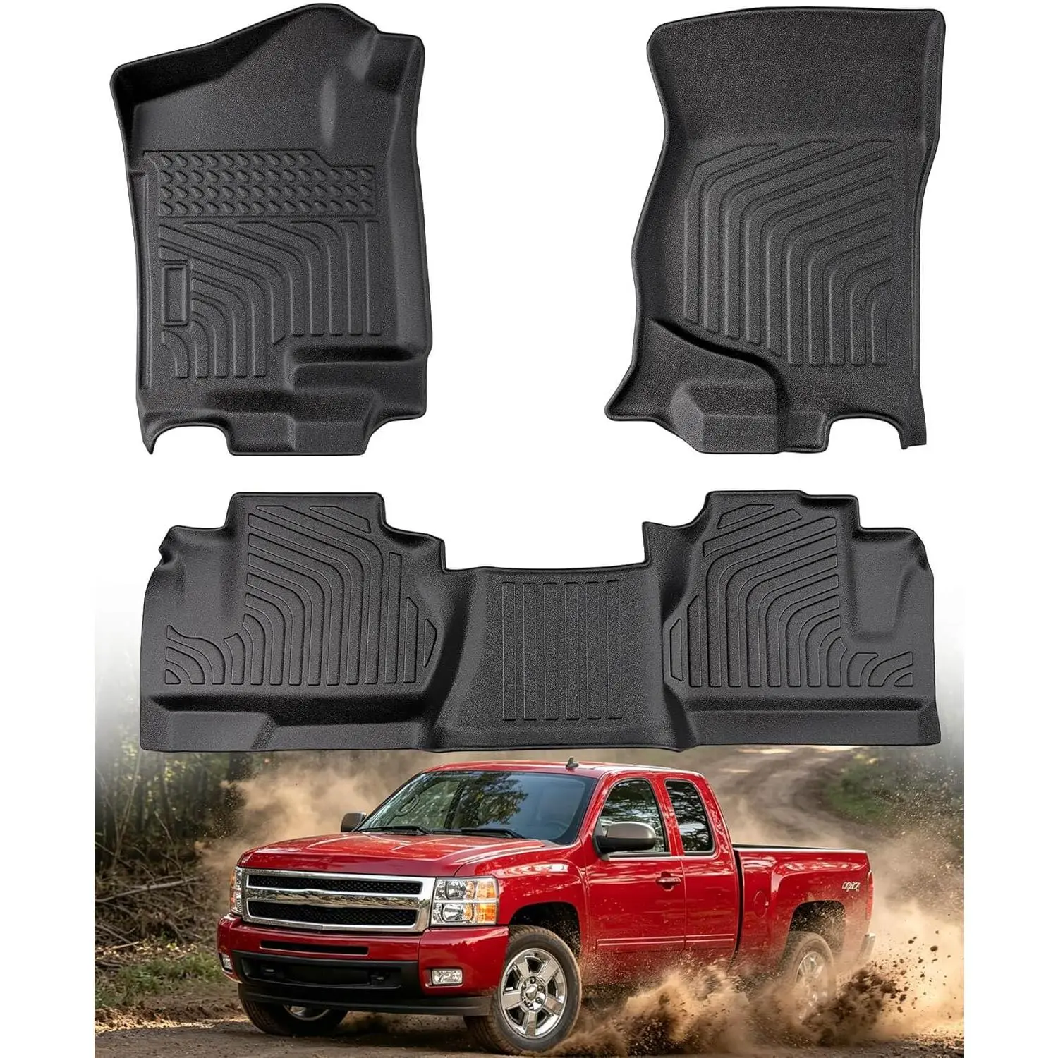 CARdant Heavy-Duty Waterproof Floor Mats for Chevy Silverado & GMC Sierra 2007-2013 Extended Cab (Not for Hybrid), All-Weather Floor Liners for 1500/2500HD/3500HD Denali Truck Interior Accessories