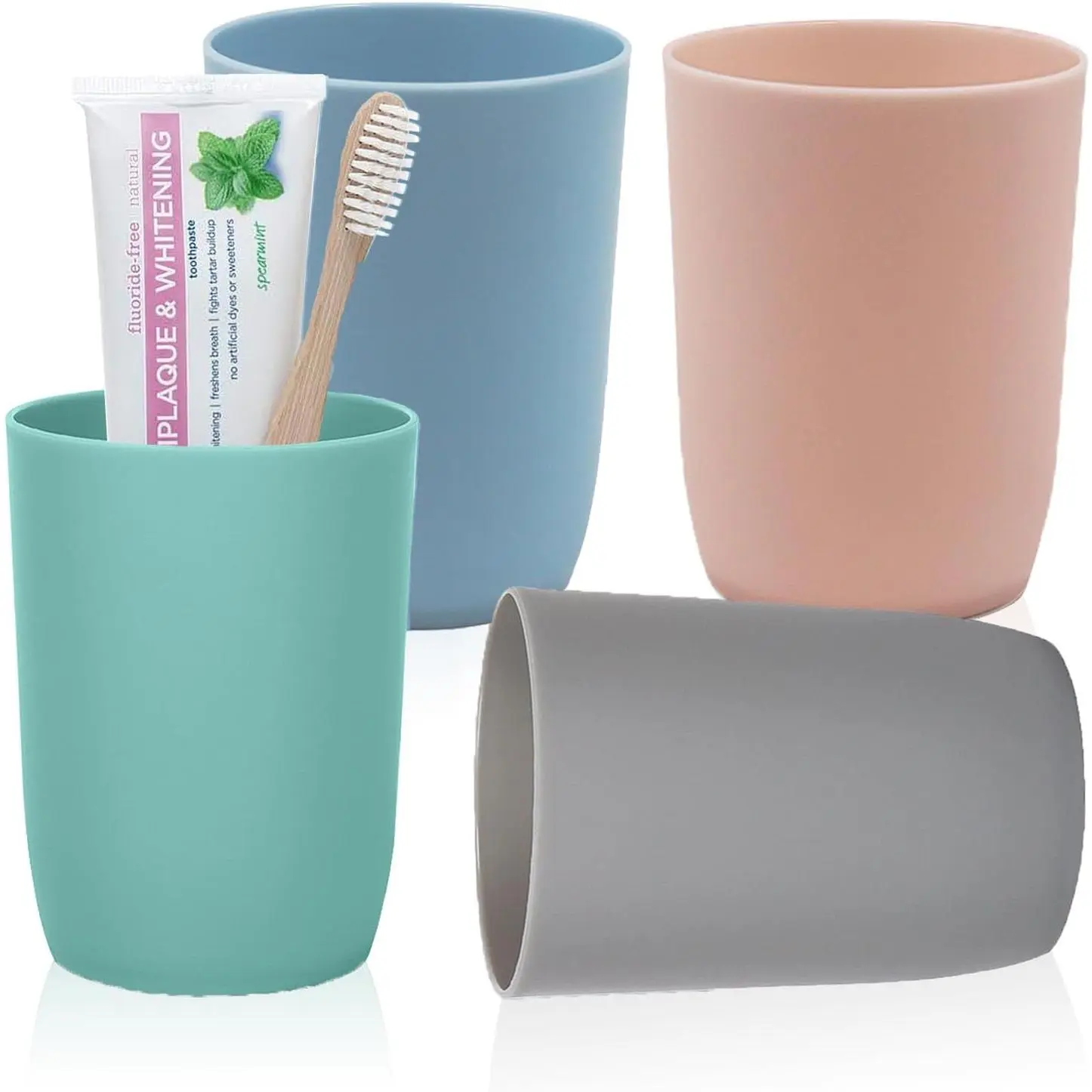 4-Pack Plastic Bathroom Tumbler Cups | Stackable Toothbrush & Mouthwash Cups | Reusable, Dishwasher Safe | 10oz (280ml) | 4 Colors for Travel​​