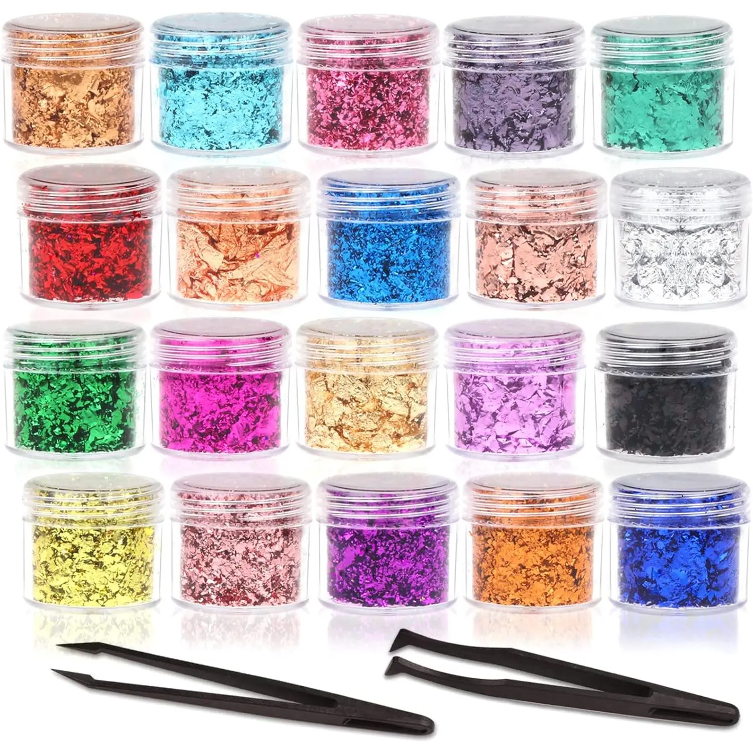 Gold Foil Flakes Set, 20 Bottles Gilding Flakes with Tweezers for Resin, Nail Art, Painting, Slime & Crafts, Jewelry Making, Candle Molds