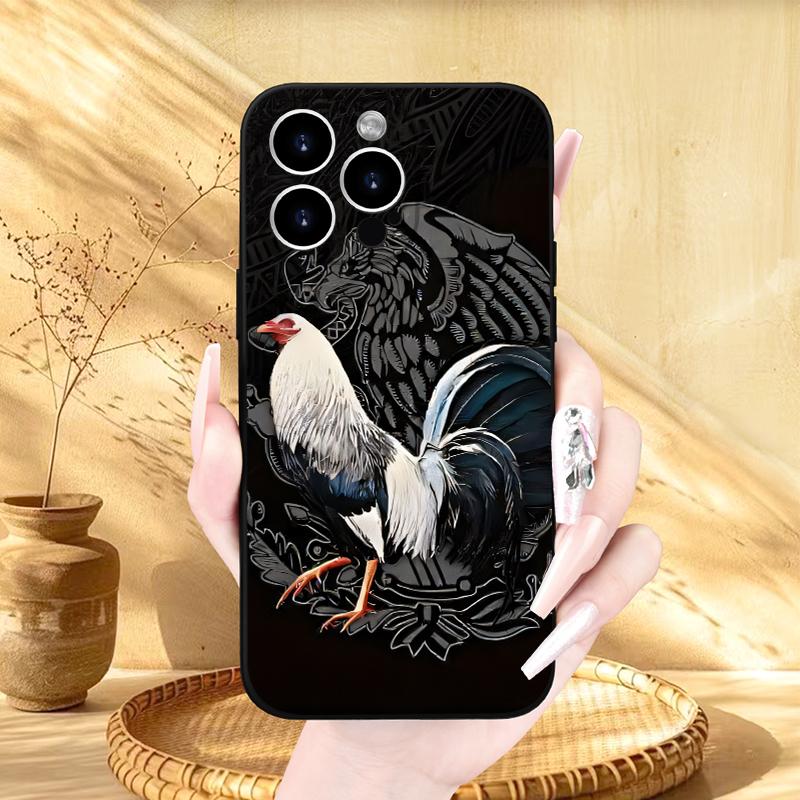 Straight Edge Majestic Rooster Pattern Phone Case for iPhone 16 E 15 14 Pro Max 13 12 11 XR XS Plus Shockproof Drop Protective Rugged Durable Silicone Cover