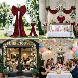 Elegant Giant Bow Party Decoration, 10.2ft Ice Brocade Skirt Tail, Polyester Hanging Accessory for Weddings, Christmas, Halloween