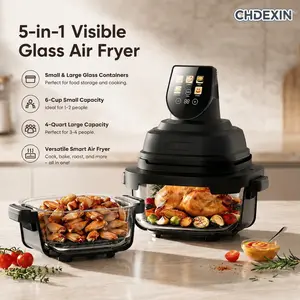 CHDEXIN Comfy 5-in-1 Glass Air Fryer, 4QT Non-Toxic Healthy Cooking Pot, 1500W Fast Heating & Dishwasher Safe for Family Meals