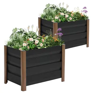 Garvee New Upgraded 2-Pack Deep Base Aluminum Raised Garden Bed Elevated Planter Box with Drainage Holes Single Tier Metal Vegetable Flower Box for Outdoor Patio Balcony