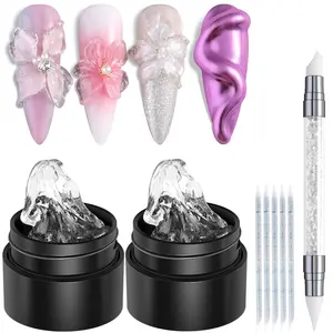 2PCS Clear 3D Sculpting Gel Kit - Non-Sticky Hand Carving Gel with Silicone Pen  Nails 3D Flowers Nail Design Manicure Salon Supplies
