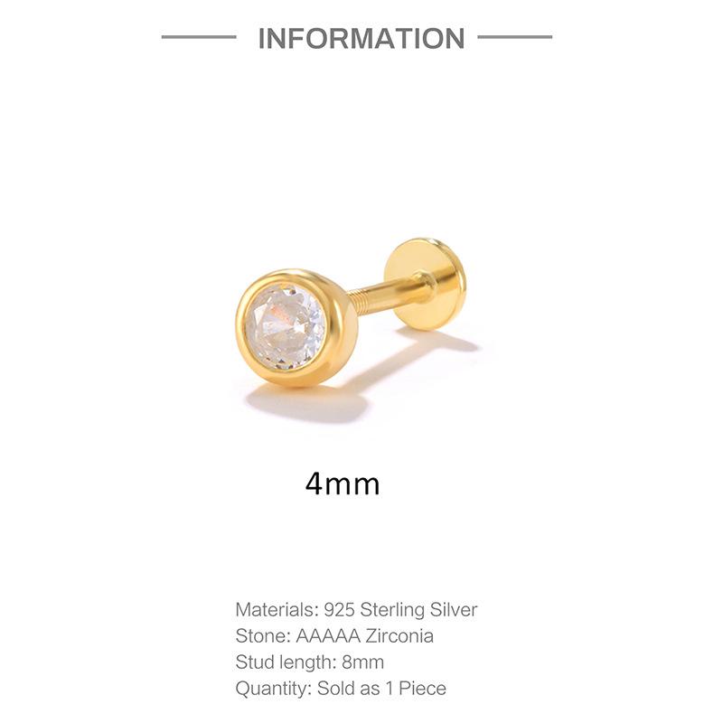 S925 sterling silver internal thread flat back cartilage earrings • Simple round CZ earrings, suitable for spiral ear screens. Conch earrings are suitable for giving girlfriends, girlfriends, and birthday gifts on holidays Dainty Matching