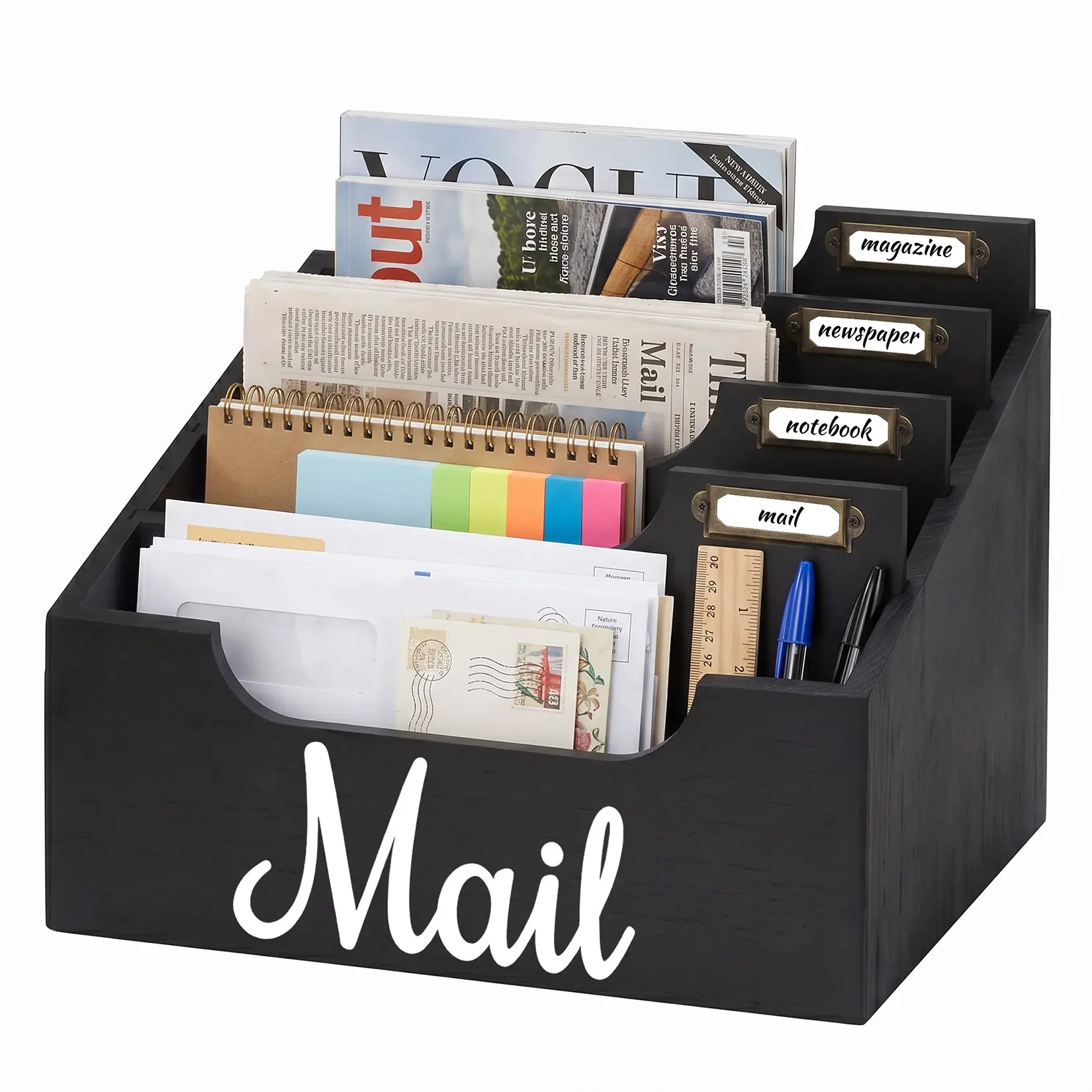 2-in-1 Mail Organizer for Desk & Wall – 4 Compartments, Removable Non-Slip Mat, Dividers & Customizable Labels
