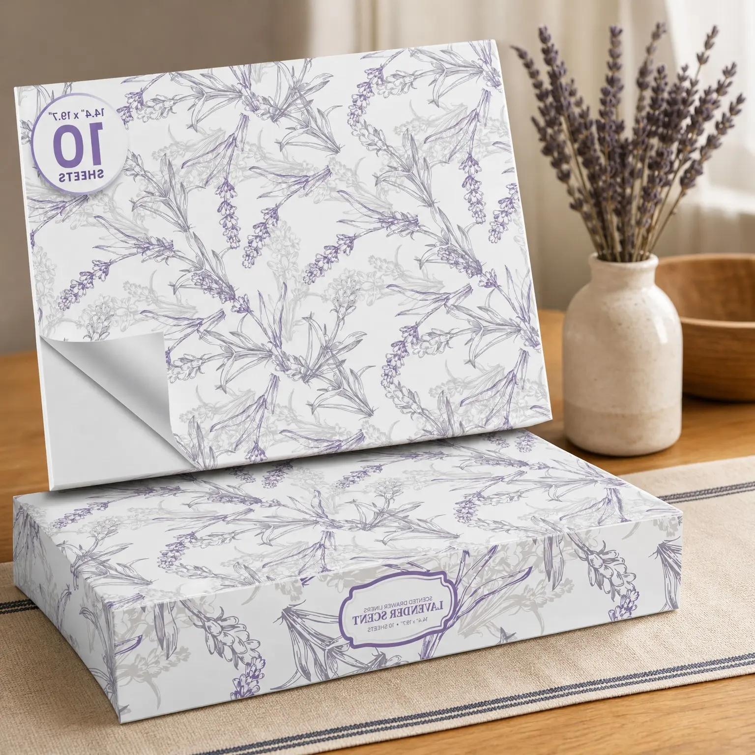 Lavender Scented Drawer Liners for Dresser Drawers - 10 Large Sheets, 19.7" x 14.4" Non Adhesive Drawer Paper Liner for Bedroom Dresser & Closet ShelvesGift