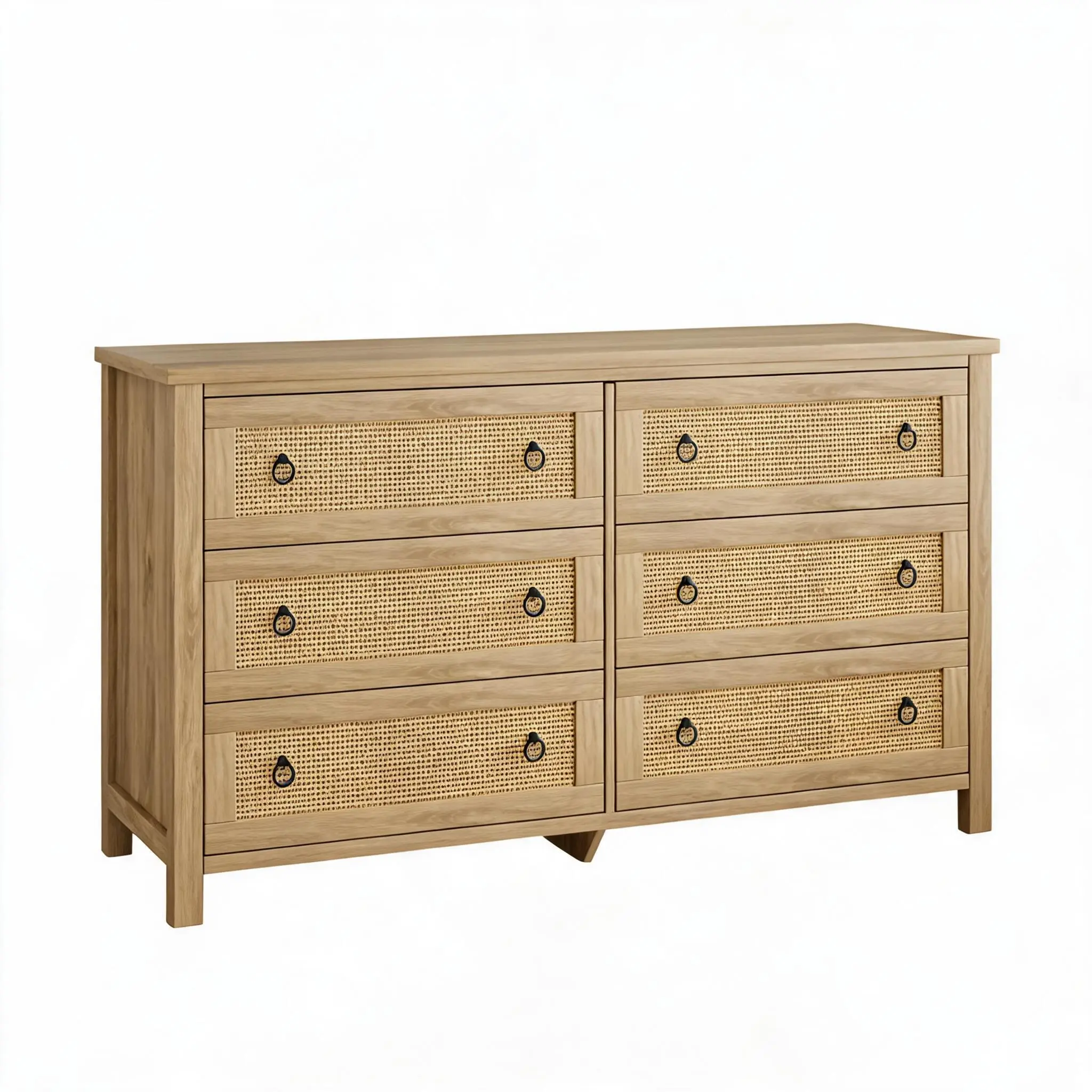 Boho Rattan Dresser for Bedroom – 3/4/5/6/7 Drawer Tall Wooden Chest, Spacious Clothes Storage Cabinet, Modern Organizer for Living Room, Hallway, Oak Finish