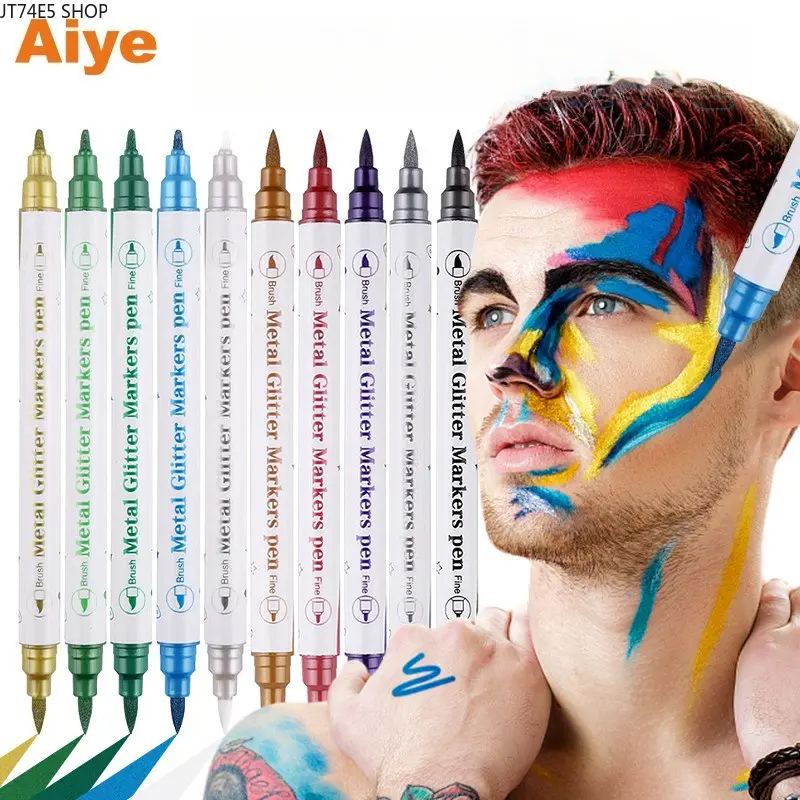 Double-Headed Temporary Tattoo Marker, Soft Tip Metallic Skin Body Painting Pen, DIY Hook Line Tattoo Art Marker