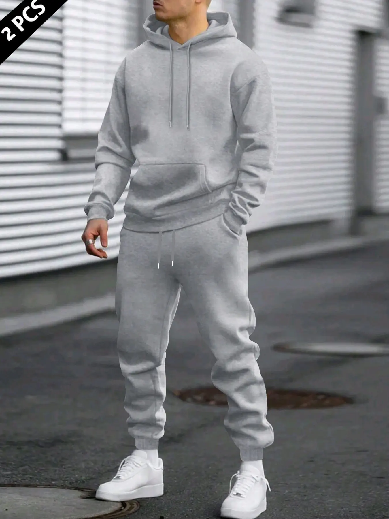 Men's 2-Piece Set Hoodie and Pants, Plain Color with Pockets, Fleece Lined Hoodie and Drawstring Pants, Casual Fall & Winter