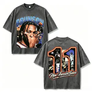 Jalen Brunson #11 Vintage Basketball Washed T-Shirt Knicks Fan Graphic Tee Retro 90s Bootleg Style Y2K Oversized Streetwear Shirt Basketball Championship Game Day Outfit Summer Fashion Gift for Basketball Fans Premium Cotton