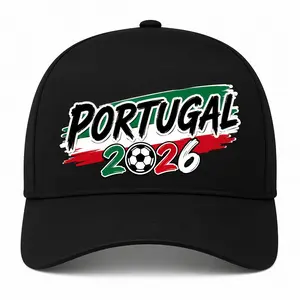 Portugal Soccer Fan Cap 2026, Black Baseball Hat with National Color Football Design