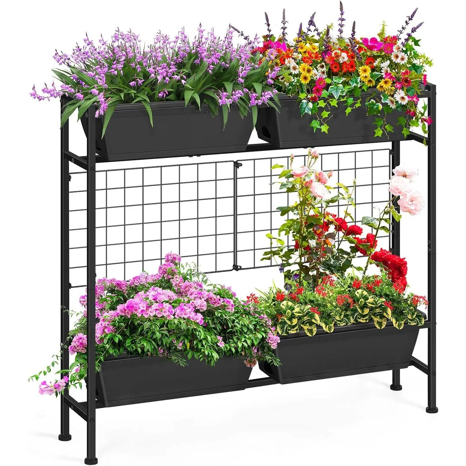 Raised Garden Beds Outdoor with  32" Tall  Garden Planters Box Raised Flower Beds for Gardening, Vertical  Planter with Trellis for Patio, Porch, Backyard, Balcony, Grey