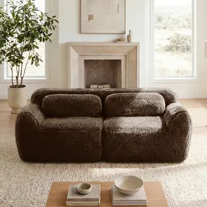 2-seater Modular Sectional Sofa Couches, Soft Fluffy Plush Fabric Bottom Anti-Slip Design, 32D High Density Sponge, No Assembly Required Ergonomic Design, with Throw Pillows Fits Living Rooms, Chocolate