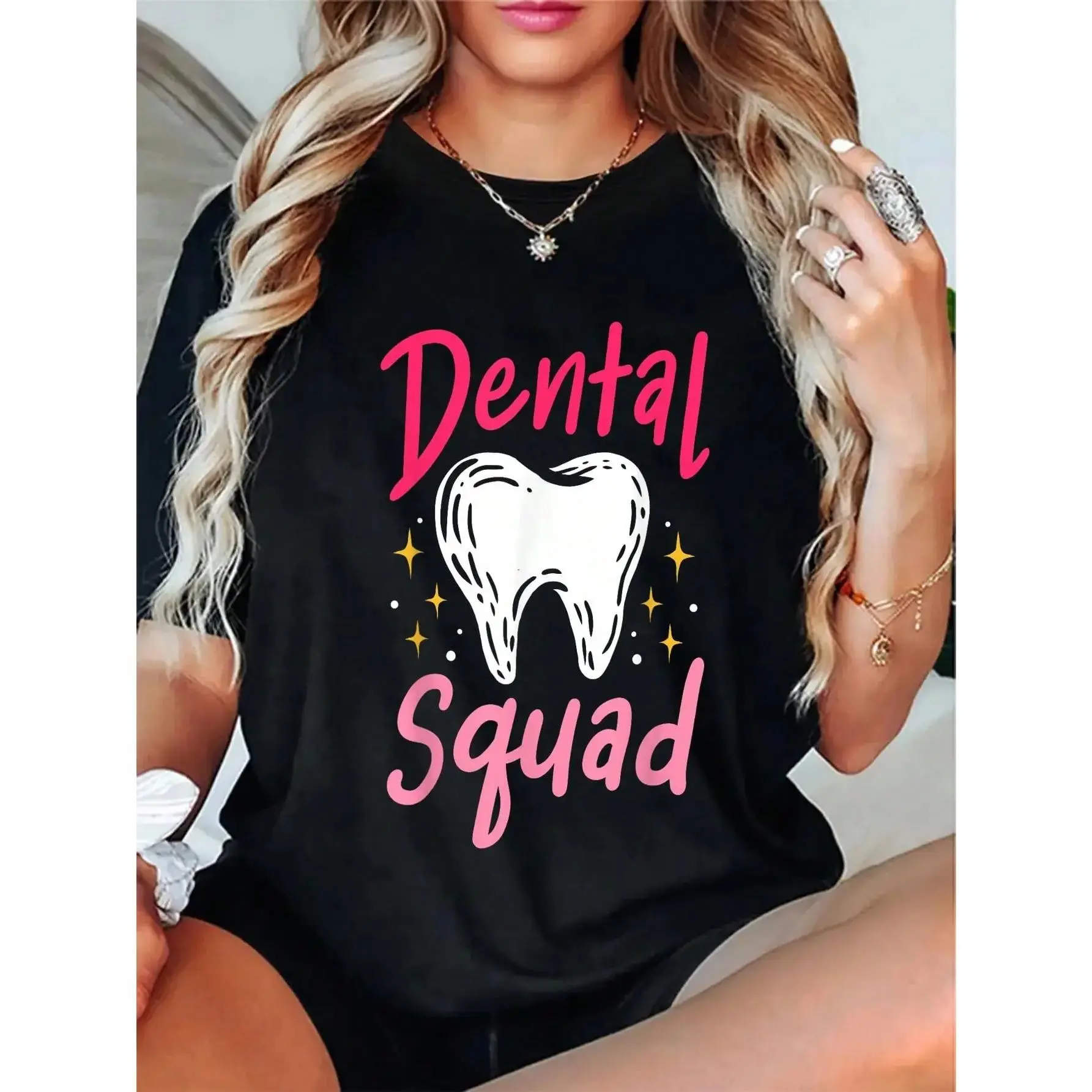 Unisex 100% Cotton Printed Oversized Shortsleeve Tshirt - Everyday Sports Top, Apparel Gift for Dentists (Sports & Outdoor Clothing)