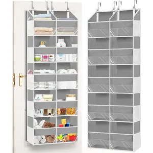 Over The Door Organizer, 5-Tier  Behind Door Storage with 10 Big Front & 10 Mesh Pockets, 80lb Capacity,  Storage Organizer with Clear Window  Toys, Shoes, Diapers, Light Grey