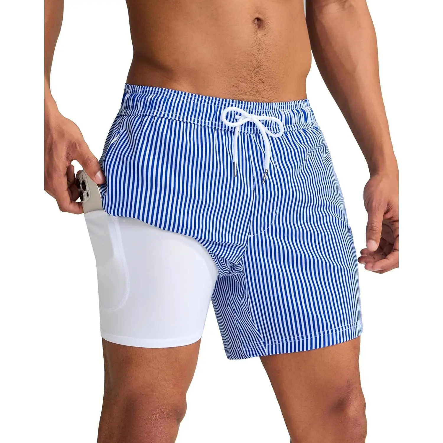 Men's Swim Trunks, 5-Inch Quick-Dry Bathing Suit with Compression Liner, Zipper Pockets and No-Chafing Design