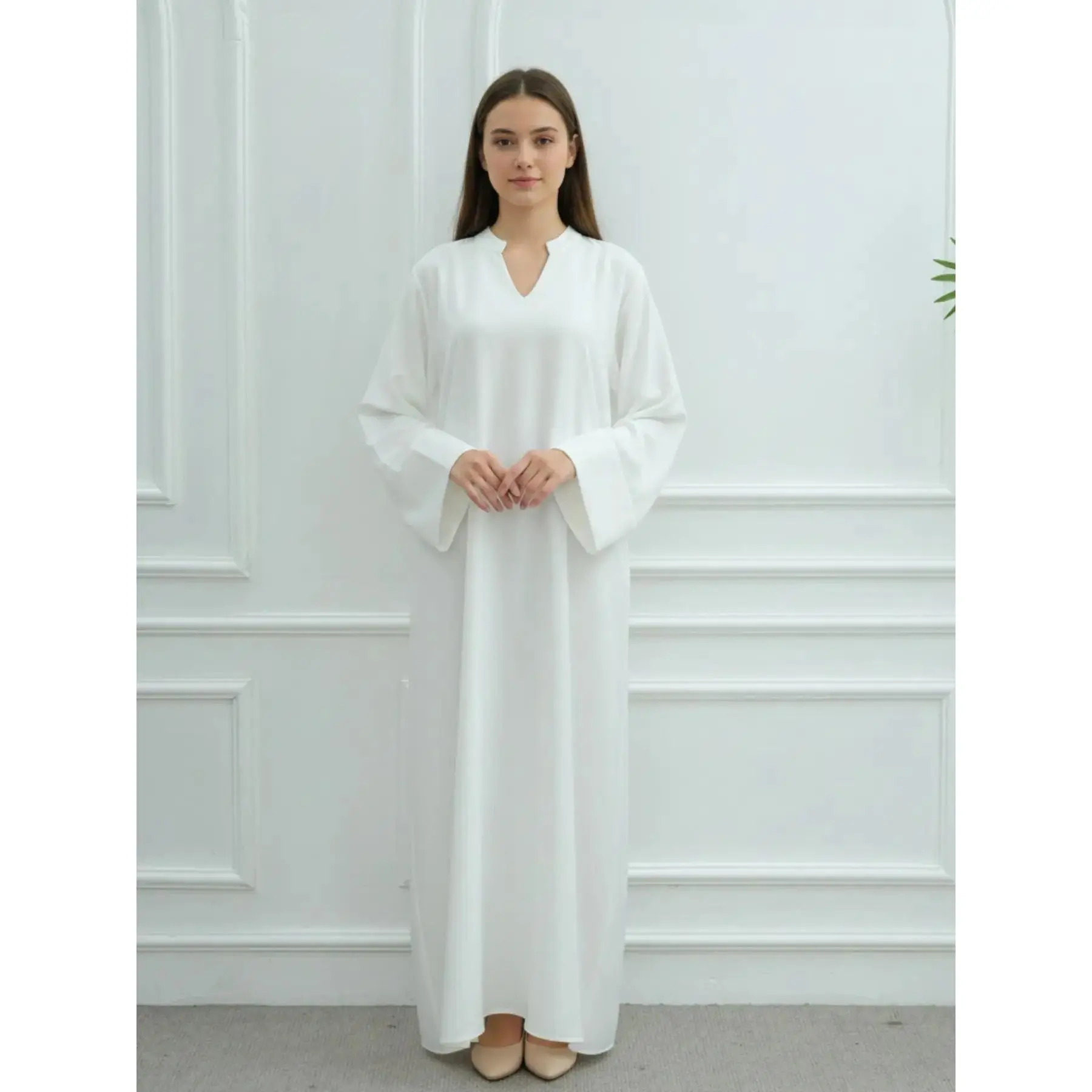 Women's Elegant Long Sleeve Loose Dress, Fashionable Comfort Design, Perfect for Daily Wear, Muslim Pure Color Abaya, Modesty, Middle Eastern Style, All Seasons, Solid Color Abaya, Loose Abayas, Modesty Muslim Clothing