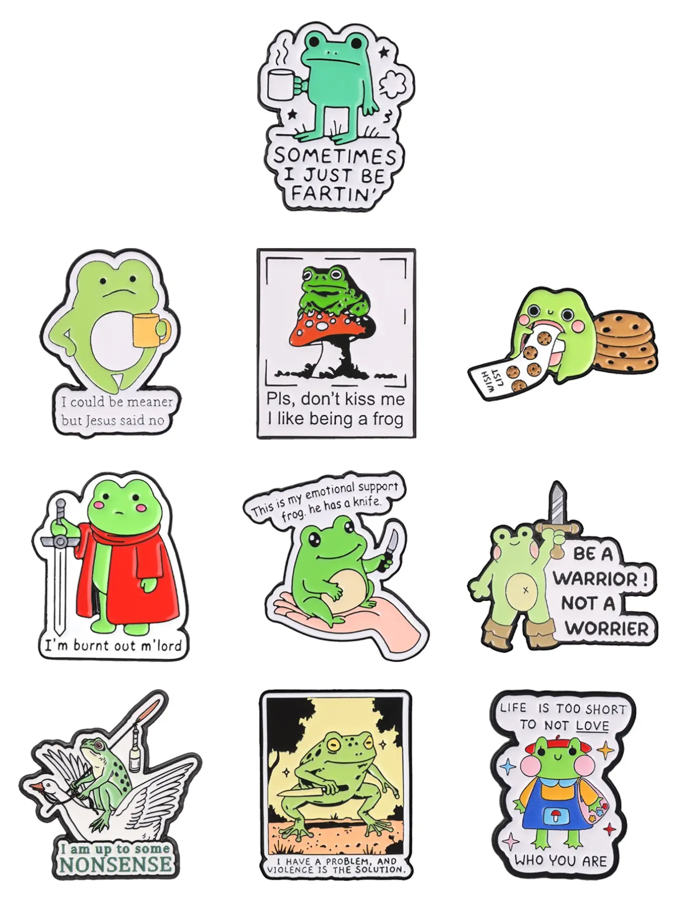 Mixed Funny Slogan Frog Enamel Brooch Pack, Kawaii Different Design Frog Lapel Pins, Collectible Gift, Fun Fashion Accessory