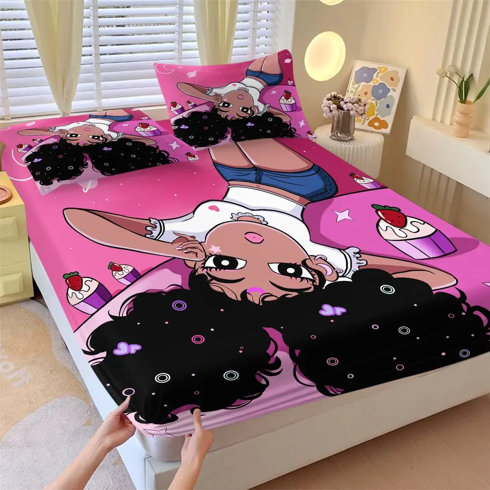 Pink Aesthetic Strawberry Girl Bedding Set Fitted Sheet Set Bed Sheets Set Cute Sheets Soft Microfiber Anime Decor for Teen Girls Bedroom Dorm Room All Season 3 Piece Set