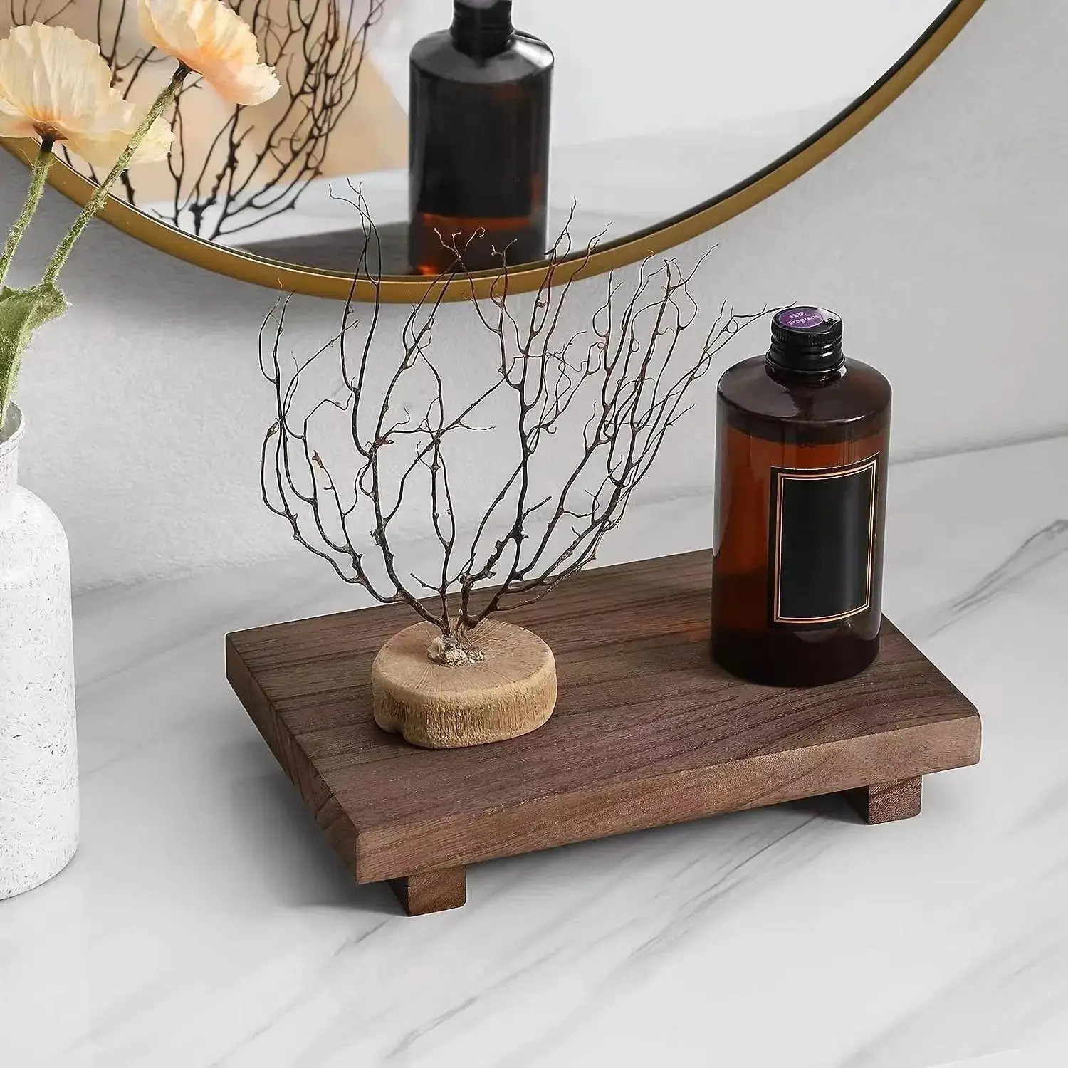 Wooden Display Rack, Modern Farmhouse Soap Bottle Holder, Bathroom Kitchen Sink Shelf, Countertop Decor, Storage Organizer, Bath Accessories