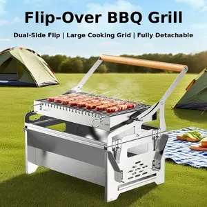 Portable Flip-Over Charcoal Grill – 304 Stainless Steel