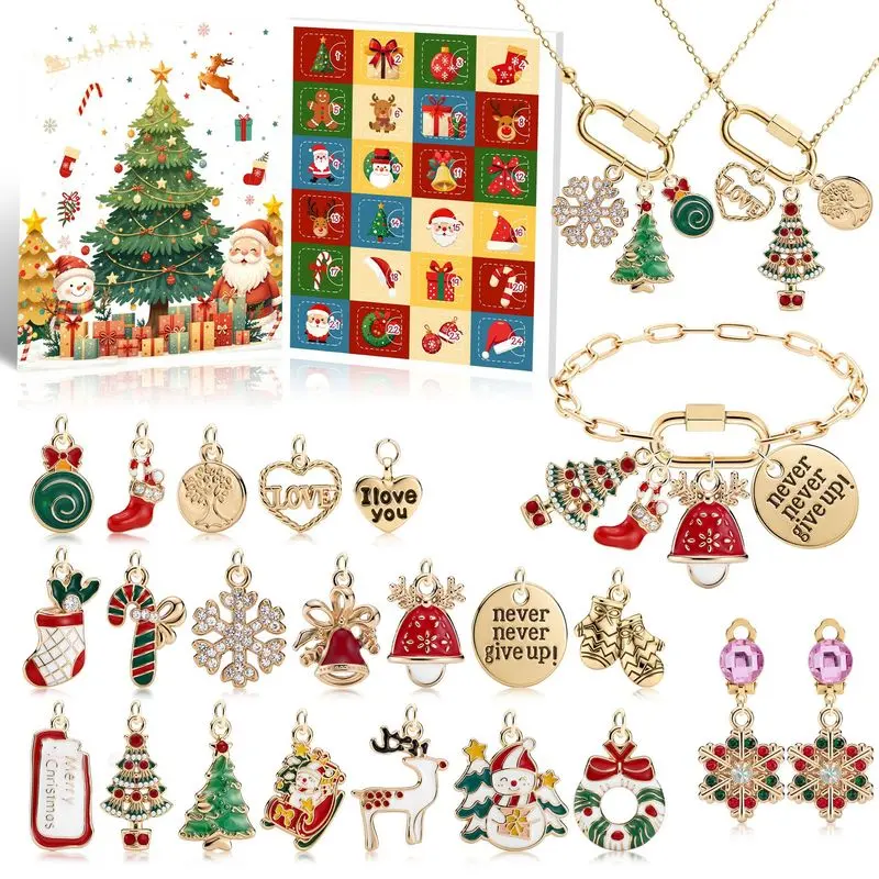 Christmas 24-Day Countdown Calendar DIY Bracelet Necklace Set Christmas Handmade Gift Beading DIY Set, Perfect Christmas Gift
