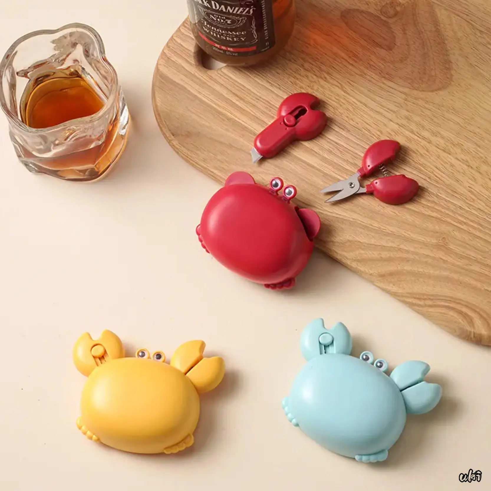 Cartoon Crab 3-in-1 Magnetic Kitchen Utensil, Plastic and Metal Utility Tool with Bottle Opener, Box Cutter, and Scissors, Utensils, Girls, Smooth, Stainless Steel, 3-In-1 Magnetic Tool, Magnetic Hold