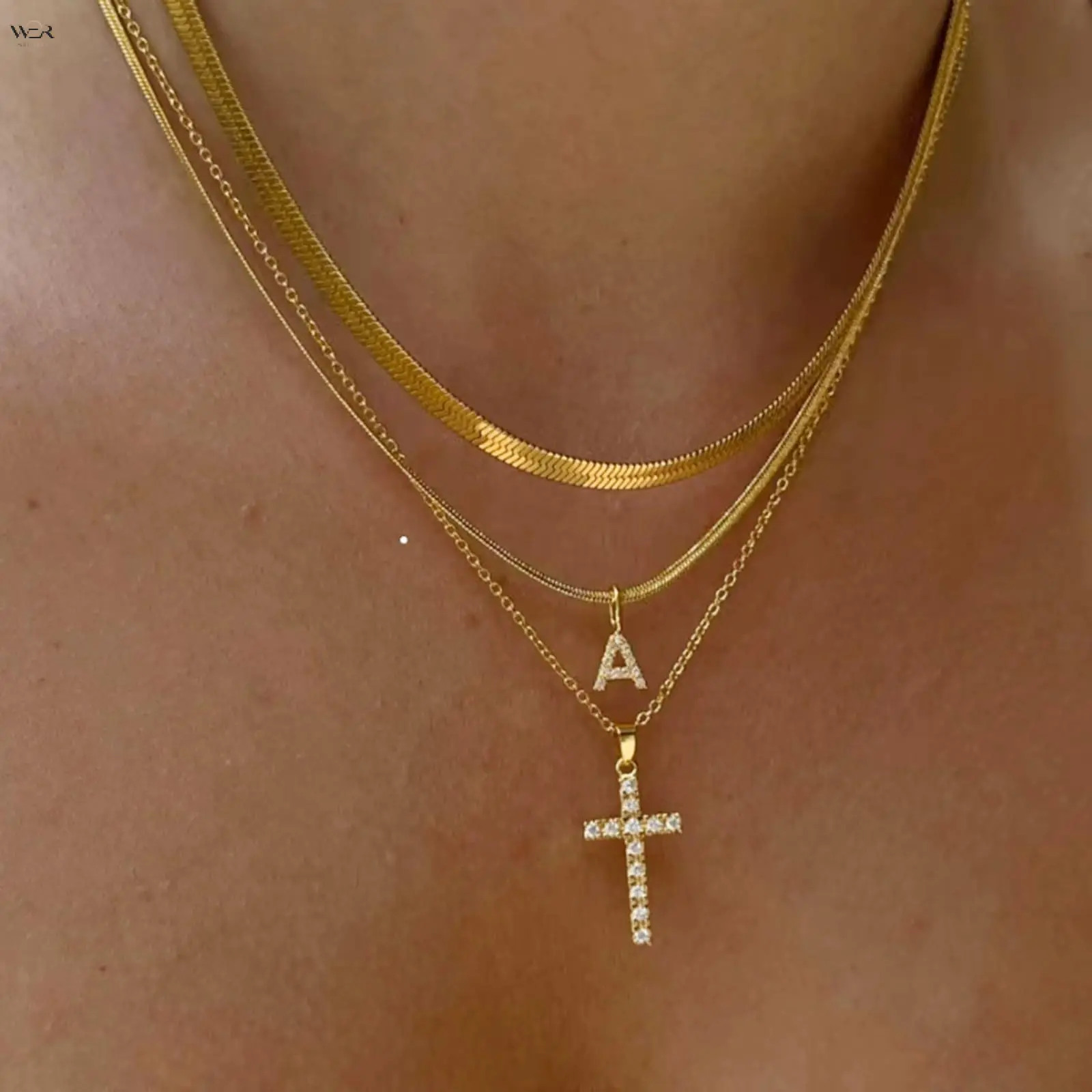 Women's Gold Initial Letter Crystal Snake Chain Necklace - Adjustable, Lightweight, Feminine Statement Accessory for Women, Personalized Summer Gift for Daily Wear or Special Occasion, Accessories For Women, Initial Necklaces
