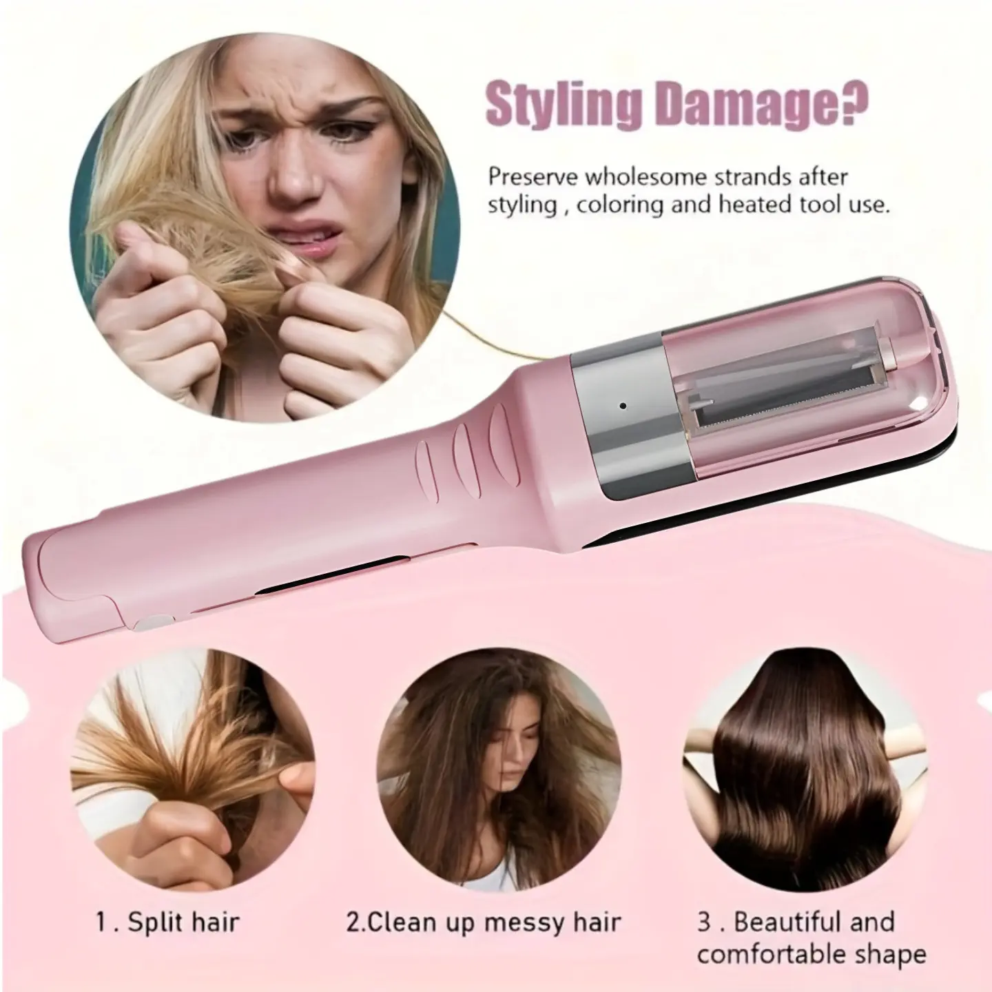 USB Rechargeable Hair Care Trimmer, Split End Remover with Straightening Function, Straightens Hair, Easy Dry Hair Cleanup, Damaged Hair Repair, Quick Hairstyle Fix, Women's Gift