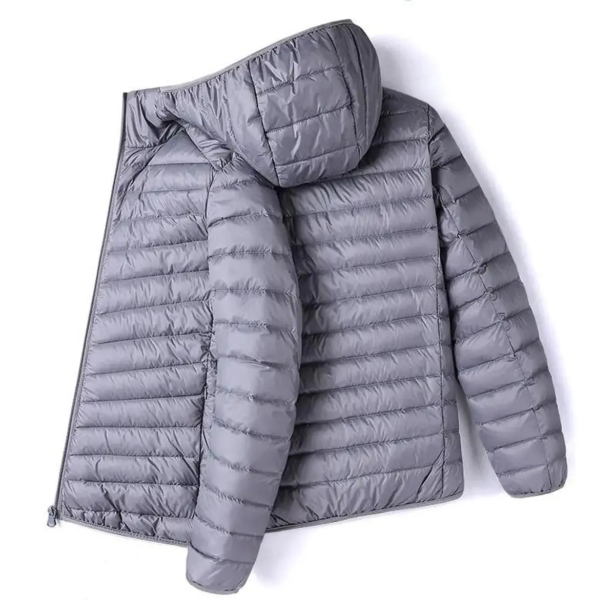 Men's Stylish Fitted Plain White Padded Duck Down Puffer Jacket - Full-Zip, Lightweight, Windproof, Warm, Long-Sleeve, Autumn Winter Casual Outdoor Men's Top Coat, Padded Men's Down Jackets