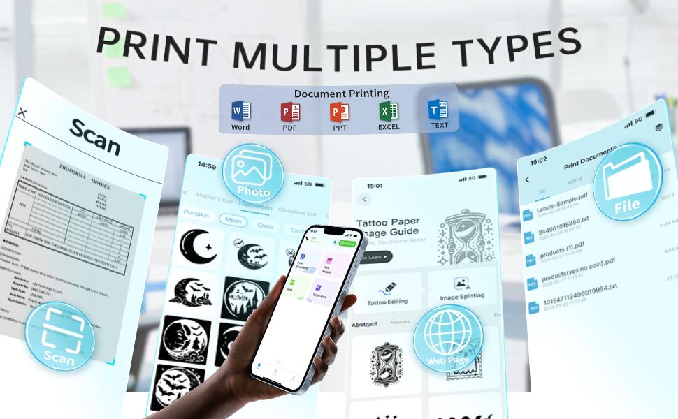 Portable Printers Wireless for Travel, N80 Wireless Thermal Printer Bluetooth Inkless Printer Support 8.5" X 11" US Letter & A4, Compatible with iOS, Android, Laptop