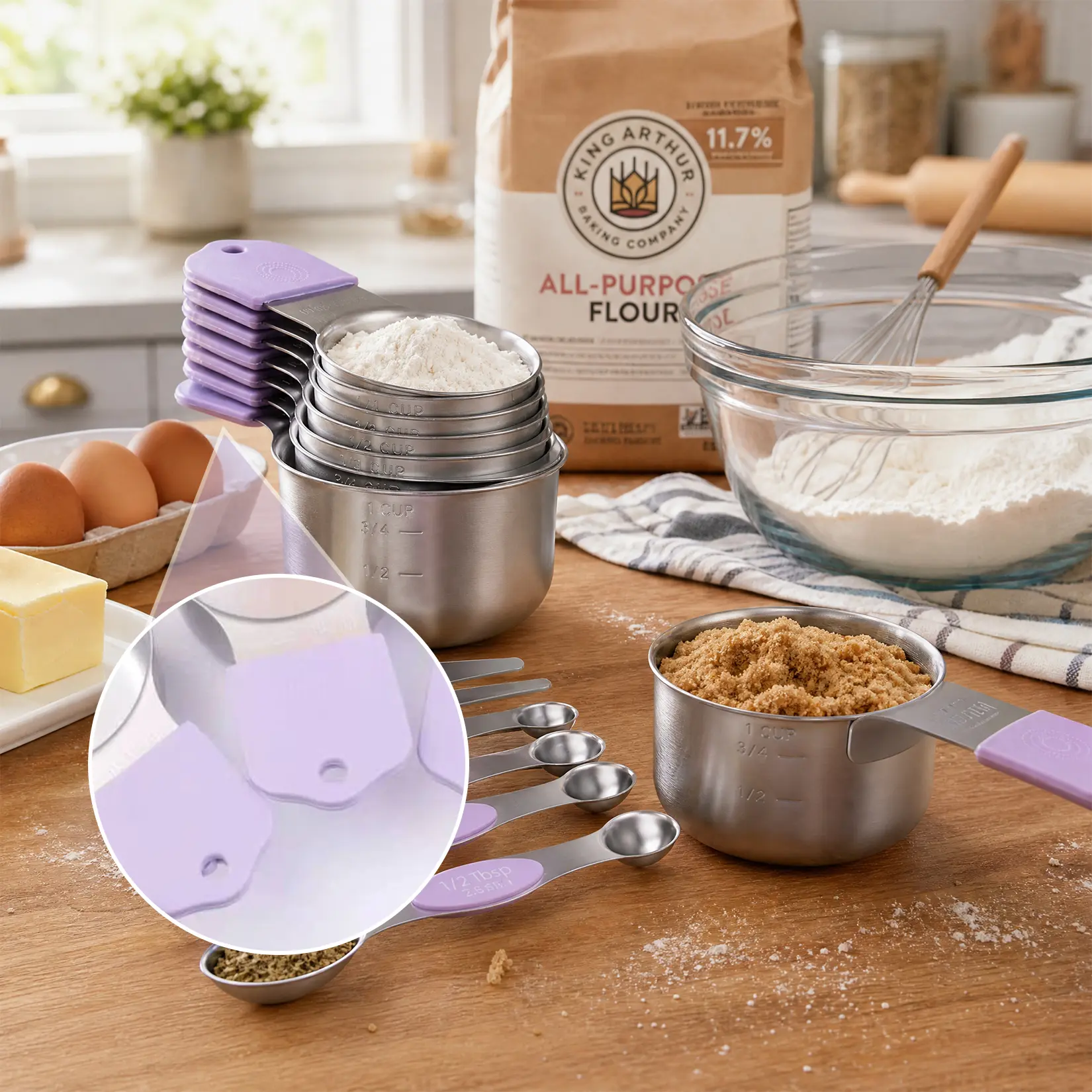 16-Piece Multi-Size Magnetic Measuring Cups and Spoons Set with Handle – Purple, Heavy-Duty 304 Stainless Steel Baking & Cooking Tools with Nested Design for Kitchen Organization