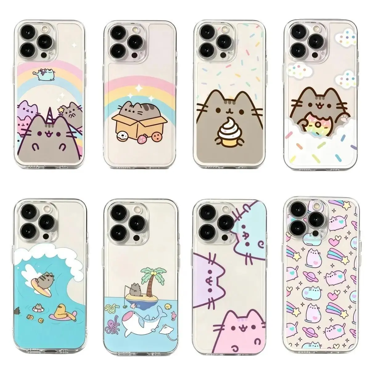 Cartoon Cute P-Pusheens Cat Ins transparent tpu Phone Case  for iPhone 17, 16, 15, 14, 13, 12, 11 Pro Air Plus ProMax and Samsung S26-S21 Plus Ultra Ashock-absorbing phone cases,cat enthusiast first choice first choice fashionable gift.